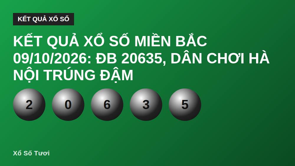Kết quả xổ số miền Bắc 09/10/2026: ĐB 20635, dân chơi Hà Nội trúng đậm